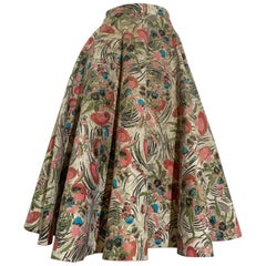 1950s Pretty Stylized Floral Print Wool Felt Circle Skirt in Pink and Gold