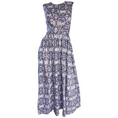 New Zimmermann Grey Lilac and White Ikat Print Chic Cotton Maxi Dress