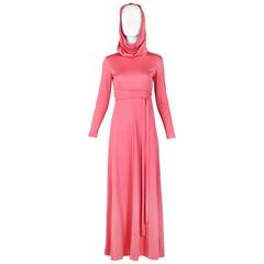 Vintage Giorgio Sant'Angelo Pink Jersey Gown W/Hood & Waist Tie