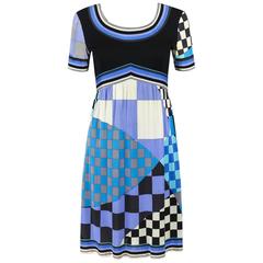 EMILIO PUCCI c.1960's Multicolor Checker Board Signature Print Silk Jersey Dress 7