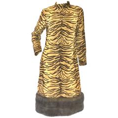 1970s French I. Magnin and Co. Tiger Stripe Print and Mink Trim Cocktail Dress 2