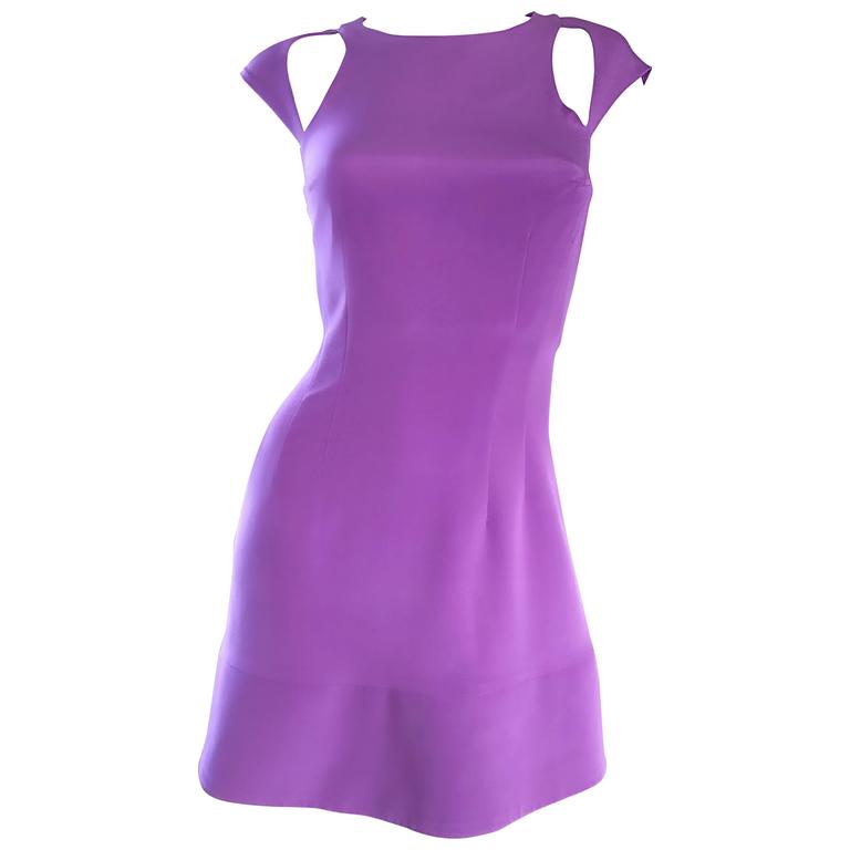 New Jay Godfrey Lavender Purple Cold Shoulder Cut Out Silk Bodycon Mini Dress For Sale at 1stDibs purple cold shoulder dress lavender bodycon mini dress purple silk mini dress