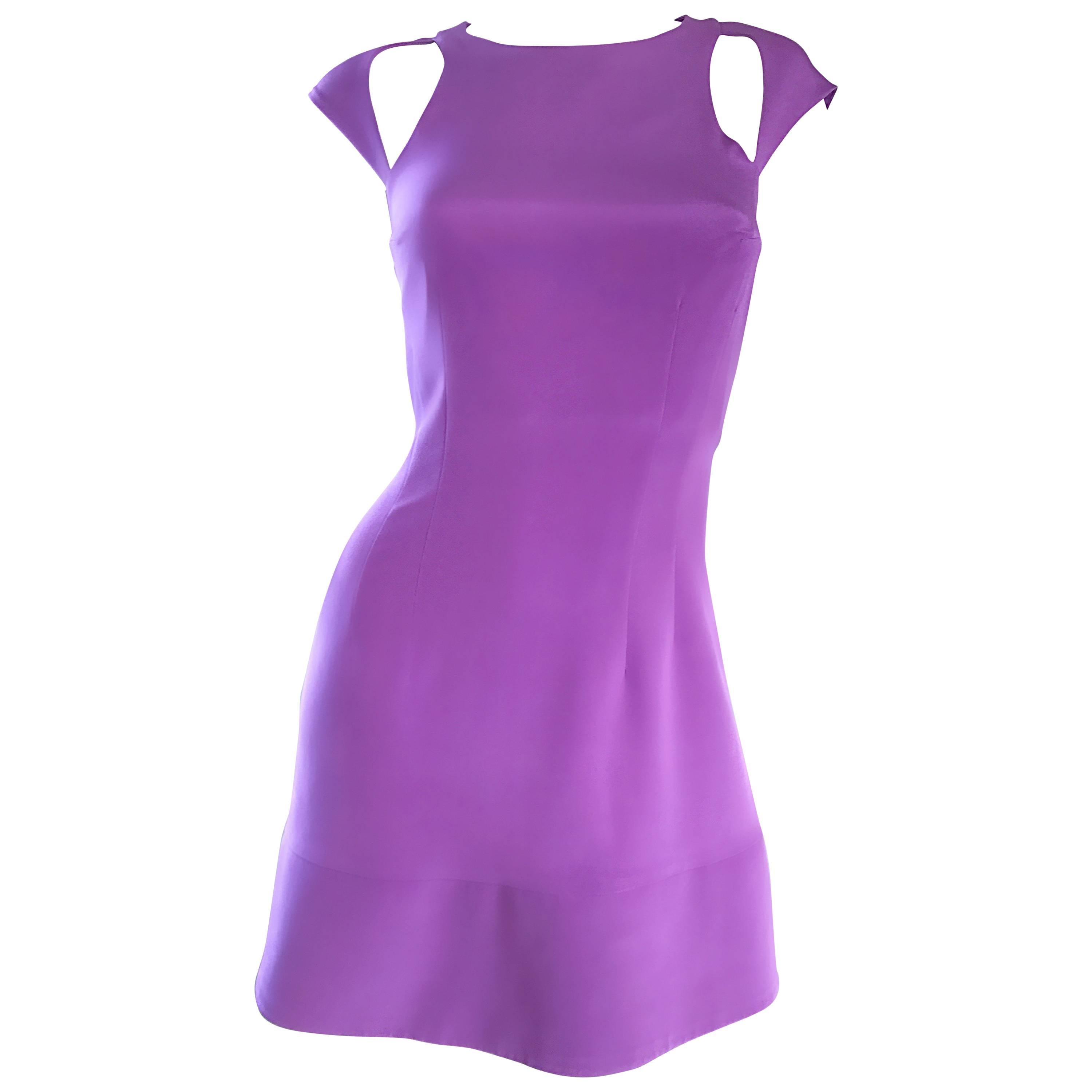 New Jay Godfrey Lavender Purple Cold Shoulder Cut - Out Silk Bodycon Mini Dress For Sale