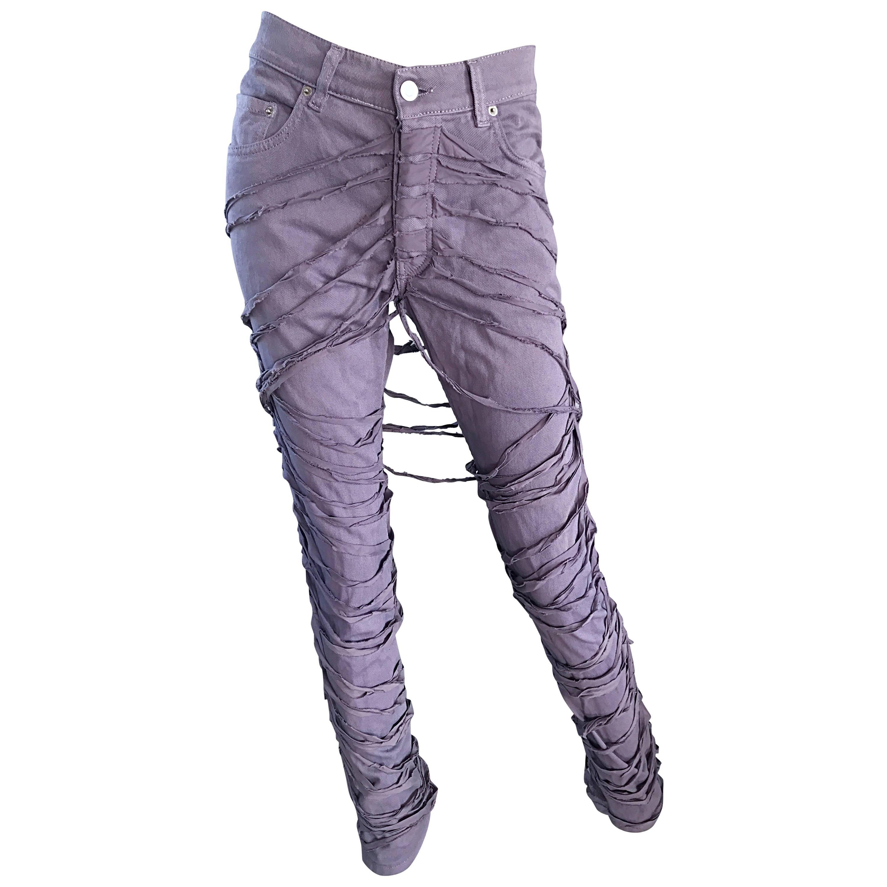 Helmut Lang Mummy Bondage Lilac Grey Unisex Runway Jeans Pants, A/W 2004  