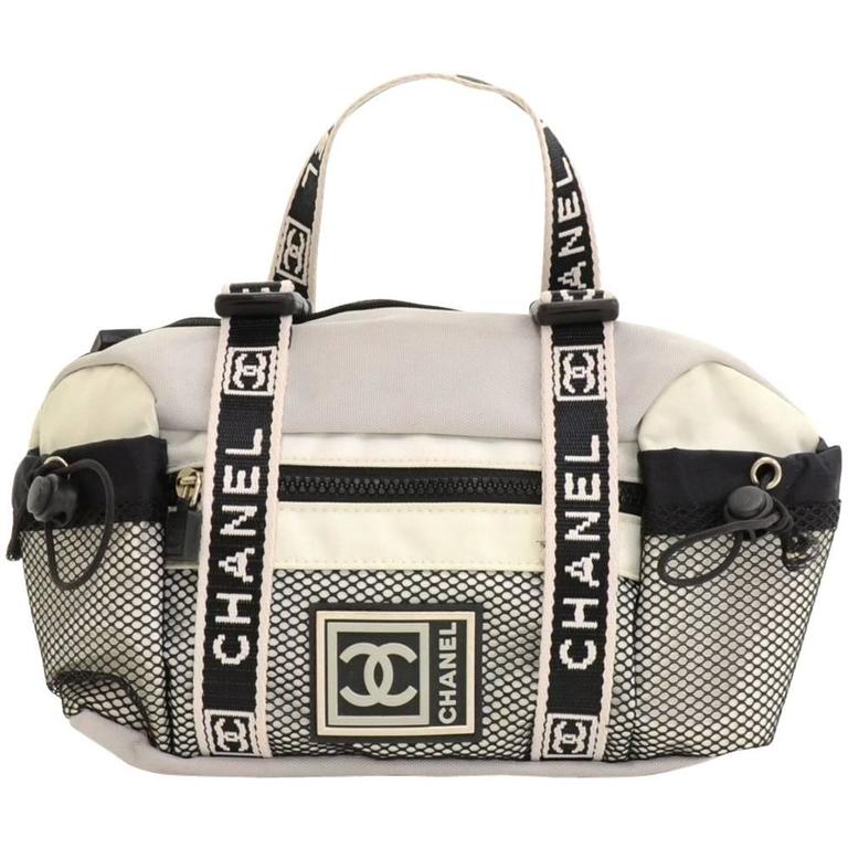 Chanel Sports Line Gray x White Canvas Waist Pouch Bag at 1stDibs