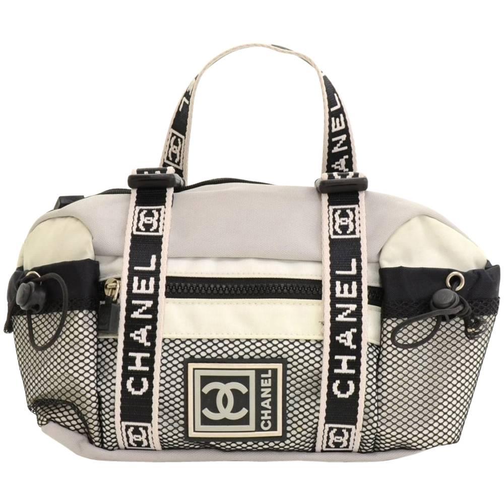 Chanel Sports Line Gray x White Canvas Waist Pouch Bag
