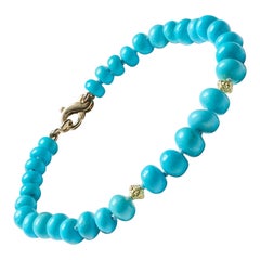 Genuine Sky Blue Sleeping Beauty Turquoise Bracelet in Yellow Gold