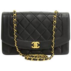 Vintage Chanel 10" Dianna Classic Black Quilted Leather Shoulder Flap Bag