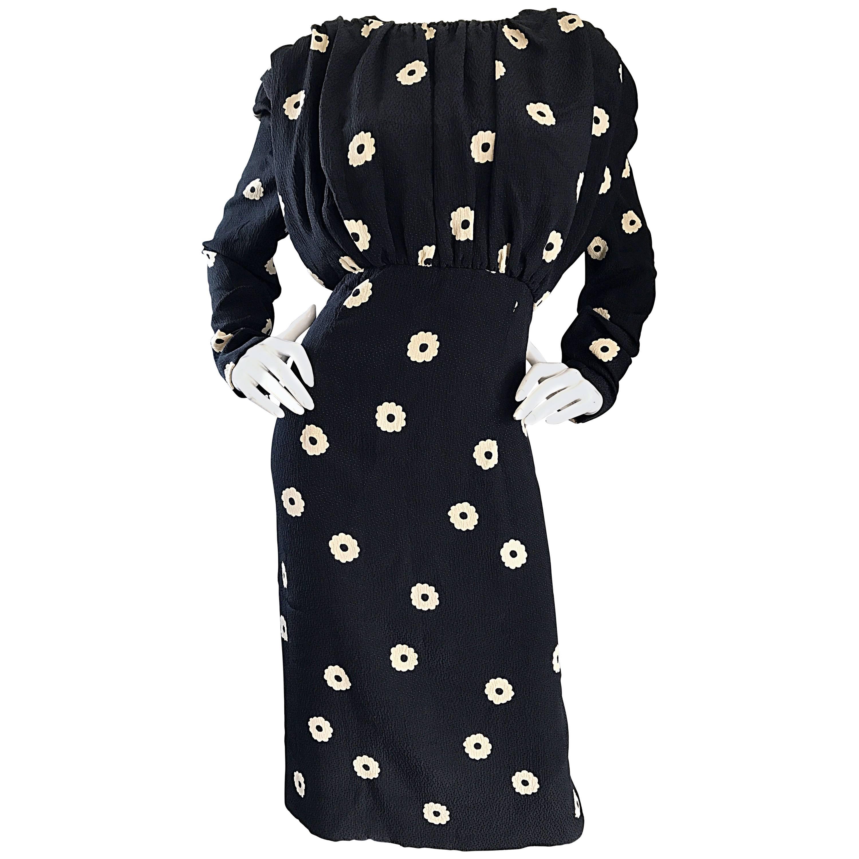 Pauline Trigere For Neiman Marcus Larger Size Vintage Black and White Silk Dress