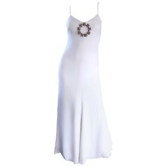 Oscar de la Renta 1970s Exceptional Vintage White Crepe Rhinestone Dress / Gown