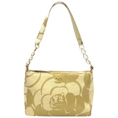 Chanel Beige Gold Woven Raffia Camellia Print Shoulder Bag, 2003-2004