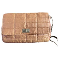 Chanel 2.55 Flap Bag Vintage Cloth Chocolate Bar 1997 Small Iridescent Pink
