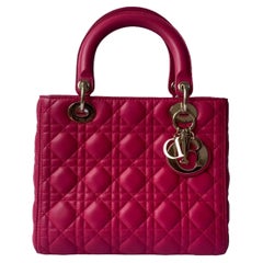 Lady Dior Medium Bag Fuchsia Cannage Lambskin Leather Gold-tone Hardware