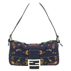 Fendi Baguette Denim with Floral Beads 25 Anniversary Special Collection