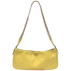 Prada Chain Shoulder Bag Nylon Yellow with Gold-tone Chain