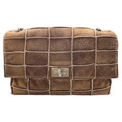 Chanel 2.55 Flap Bag Vintage Chocolate Bar 1997 Medium Suede Brown