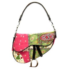 Dior Saddle Medium 2003 Multicolor Silk Handbag RARE