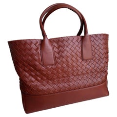 Bottega Veneta Cabat Large Intreccio Leather Tote Bag Burgundy Brick Red