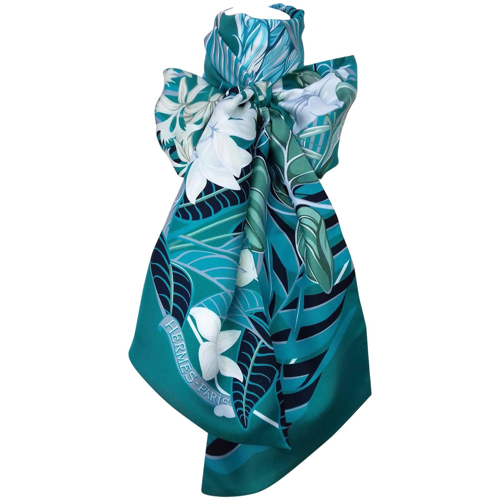 Hermes Silk Scarf Maxi Twilly Flamingo Party Gree Blue 220 cm In Box