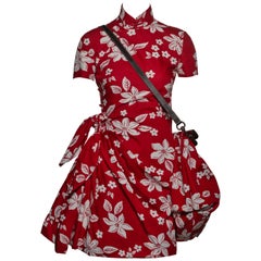 Miu Miu Red Floral Cheongsam-Style Dress with Balloon Bag, SS 2003