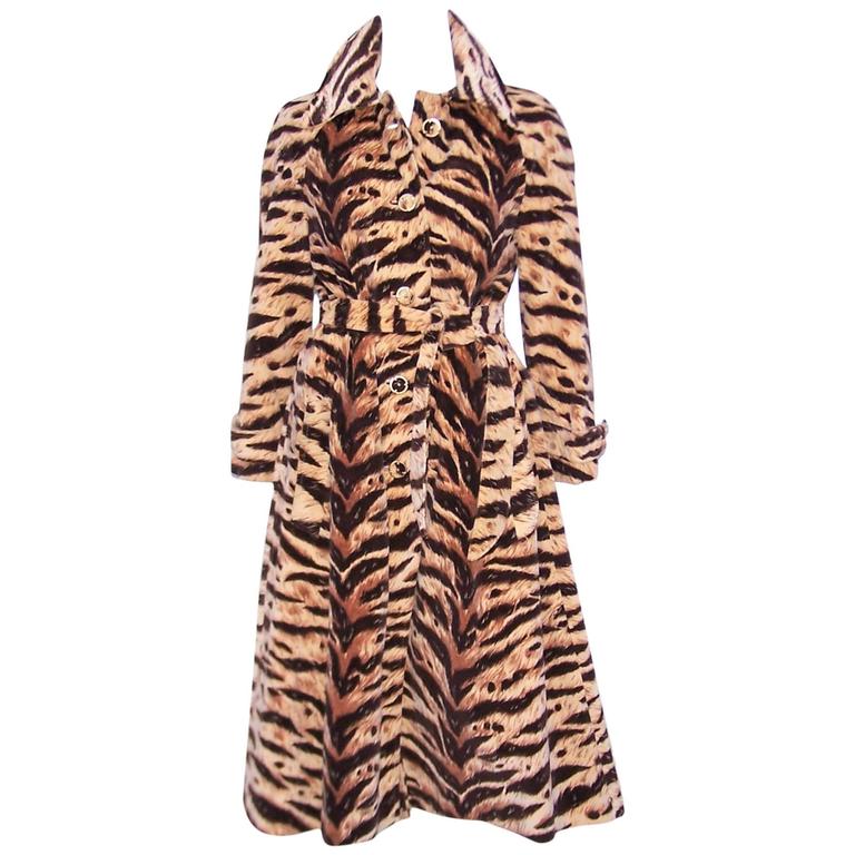 Wild 1970's Count Romi Tiger Print Velveteen Trench Coat at 1stDibs ...