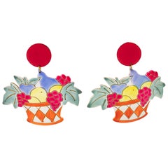 Lucite Clip-on-Ohrringe Massive Fantasy Mehrfarbiger Obstkorb mit Fantasie