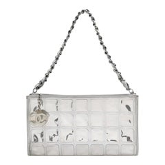 Chanel Ice Cube Chocolate Bar Clutch Metallic Silver PVC w/ Leather Shoulder Bag