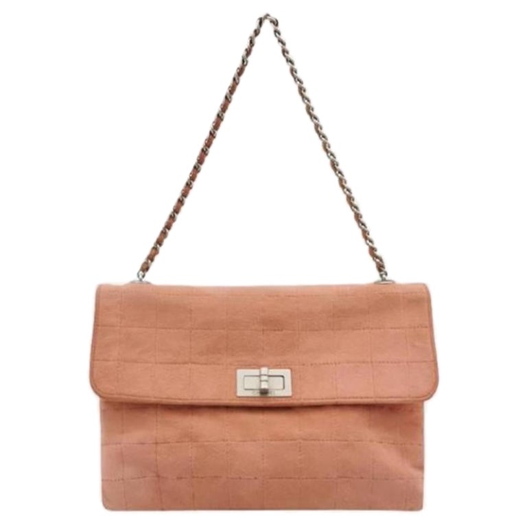 Chanel 2.55 Flap Bag Vintage Chocolate Bar Small Suede Coral Pink, 2000-2002 For Sale