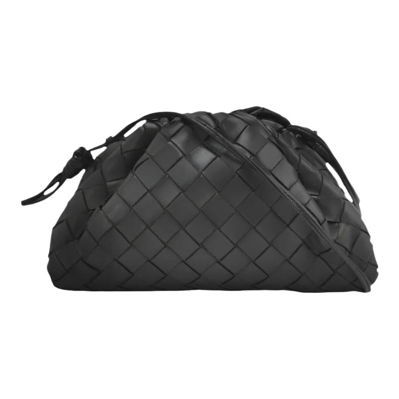 Bottega Veneta Pouch Mini Intrecciato Black Lambskin Leather Crossbody Bag