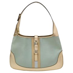 Gucci Jackie Vintage Mini Blue Nylon with Gold Leather Shoulder Bag Medium
