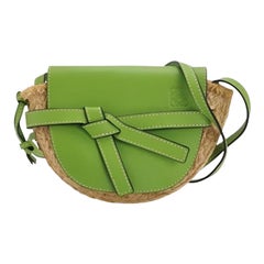 Loewe Gate Mini Green Leather and Straw Crossbody Bag