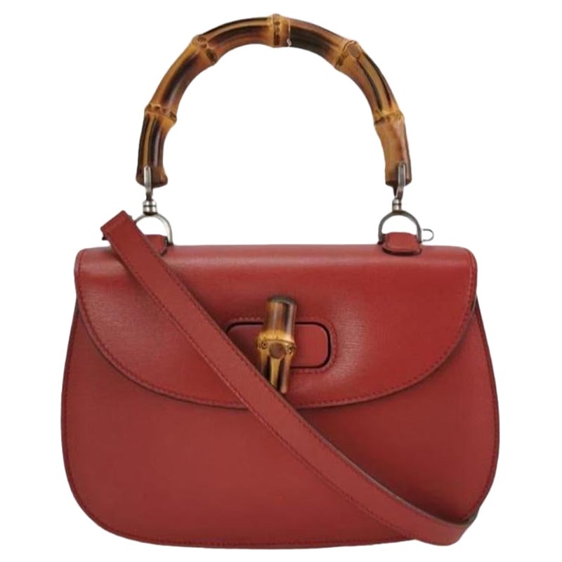 Gucci Bamboo 1947 Top Handle Bag Leather Small Burgundy with Strap For Sale