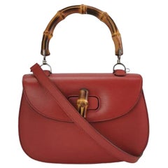 Gucci Bamboo 1947 Bolso Asa Superior Piel Pequeño Borgoña con Correa
