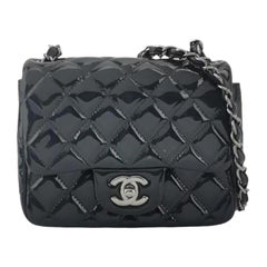 Chanel Mini Square Classic Flap 2014 Navy Patent Leather Crossbody Bag