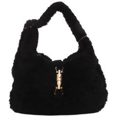 Gucci Jackie 1961 Black Fluffy Shearling Bag Small