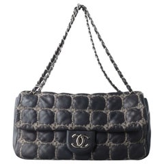 Chanel Tweed Square Stitch on Leather Bubble Grey Medium Shoulder Bag