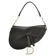 Bolso Dior Saddle Vintage de piel de avestruz marrón oscuro
