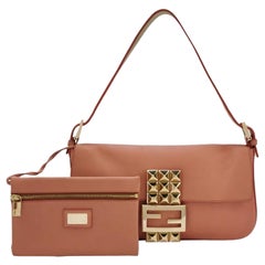Fendi Baguette Pink Leather with Gold Studded Metal Buckle