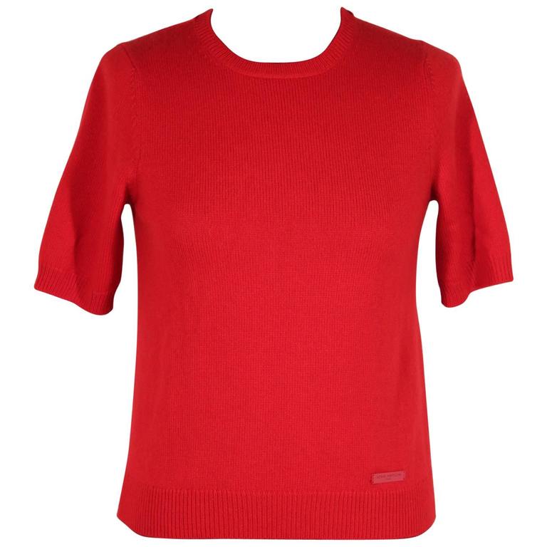 LOUIS VUITTON Red Cashmere SHORT SLEEVE JUMPER Size XS For Sale at 1stdibs