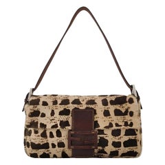 Fendi Baguette Pony-style Calfskin Leather Brown Printed on Beige