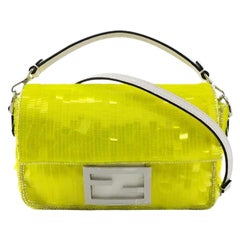 Fendi Baguette Mini Neon Lime Green Sequins Chain Strap Crossbody Bag
