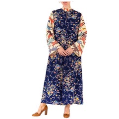 1970S Blue & White Cotton Dye Dress With Layered Sleeves