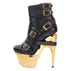VERSACE x HAAS BROTHERS Triple Platform Black Leather Bondage Ankle Boots 38 - 8