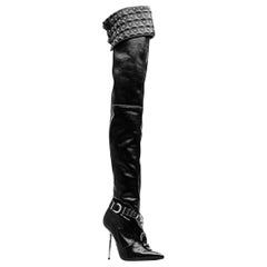 2013 Rare Versace Runway Black Studded Leather Thigh High Boots 38 - 8