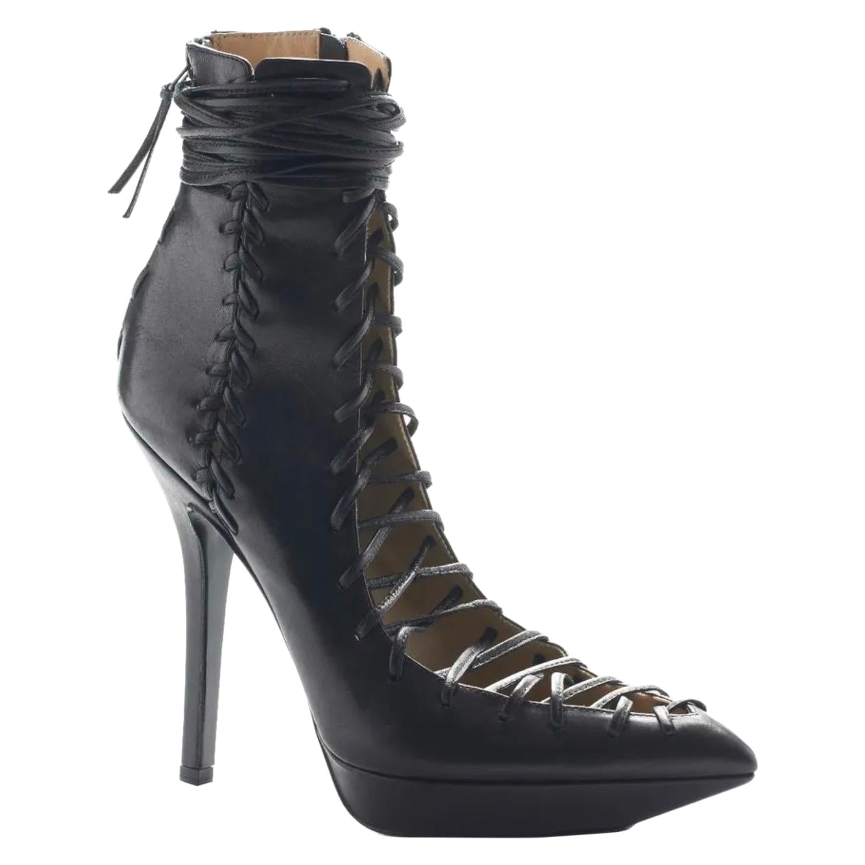 Nuevo VERSACE Botas de piel negra con cordones 39 - 9