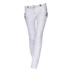 H/W 2013 Versace Bikerjacke aus weißem gestepptem Leder mit Nieten 38 - 44, neu mit Etikett