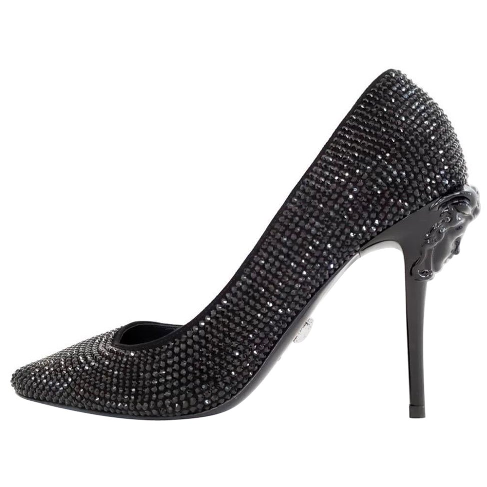 New Versace Black Crystal Palazzo Pumps Shoes Size 37 - 7 For Sale