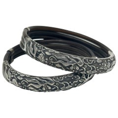 Vintage Pair of Bamboo and Silver Bangles from China