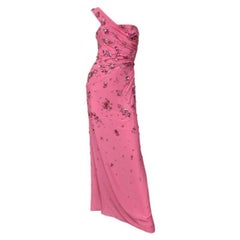 2009 Vintage Versace Crystal Embellished One Shoulder Pink Gown Italian 42 NWT