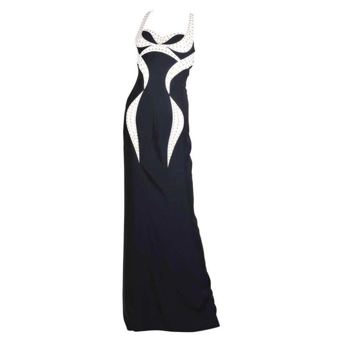 New Versace Black and White Eyelet-studded Gown For Sale
